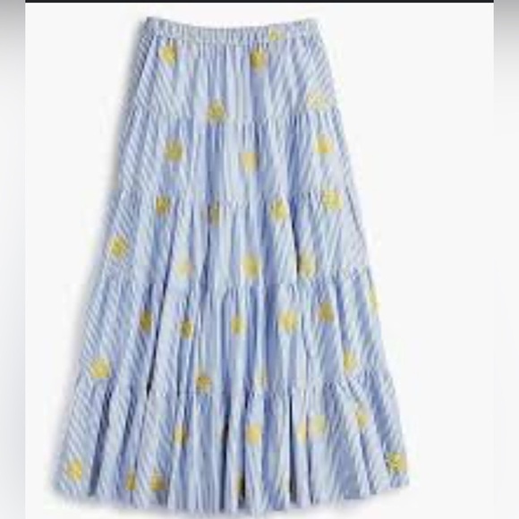 J.Crew Embroidered Pineapple Striped Tiered Midi Skirt Blue White Size XS - Picture 6 of 15